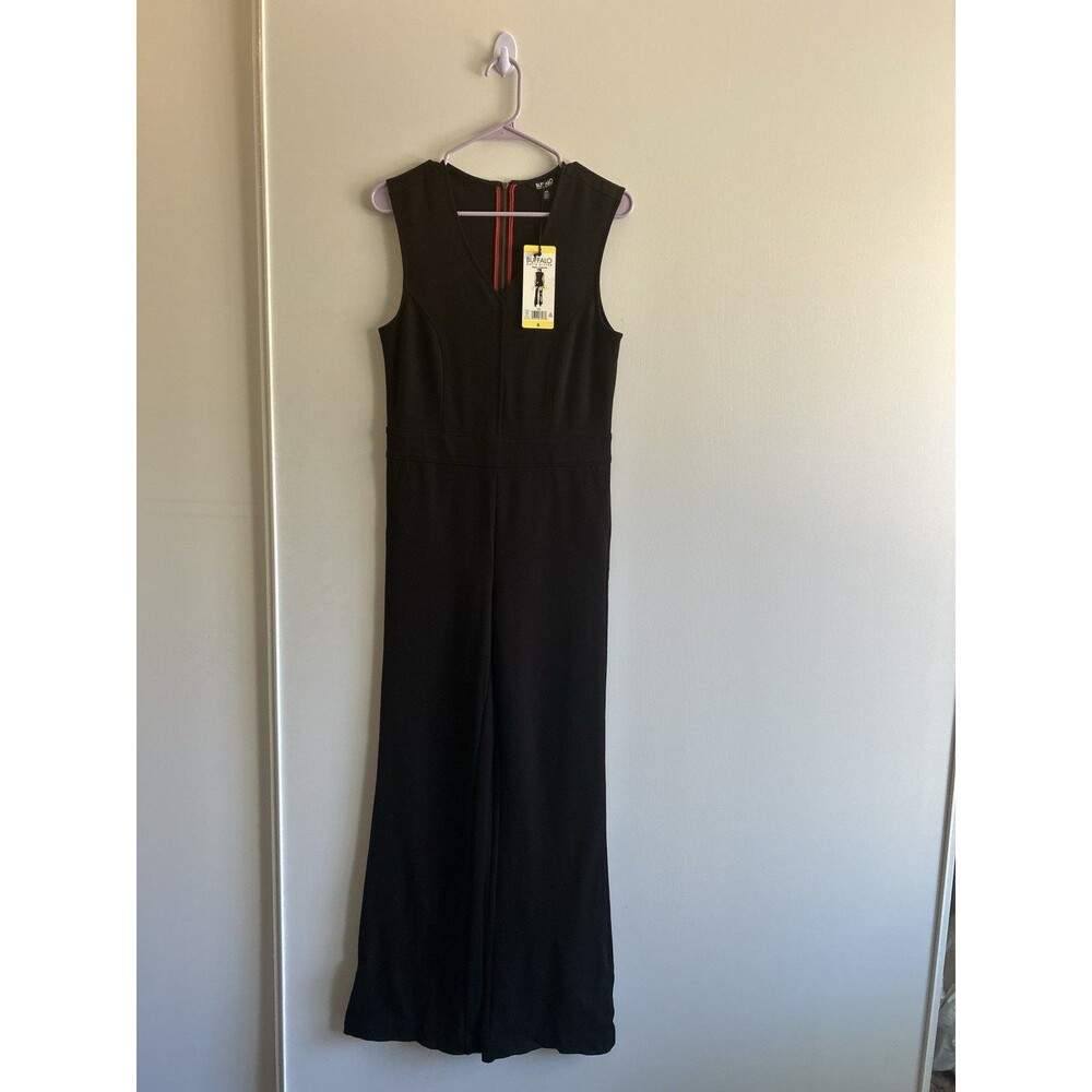 Buffalo David Bitton Women’s Black Ponte Jumpsuit V-Neck Wide Leg Size S NWT